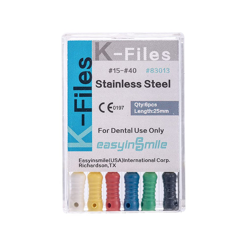 Easyinsmile Dental Endo Hand Use K-Files 25MM Endodontic Stainless Steel Files (15-40#) 15-40#