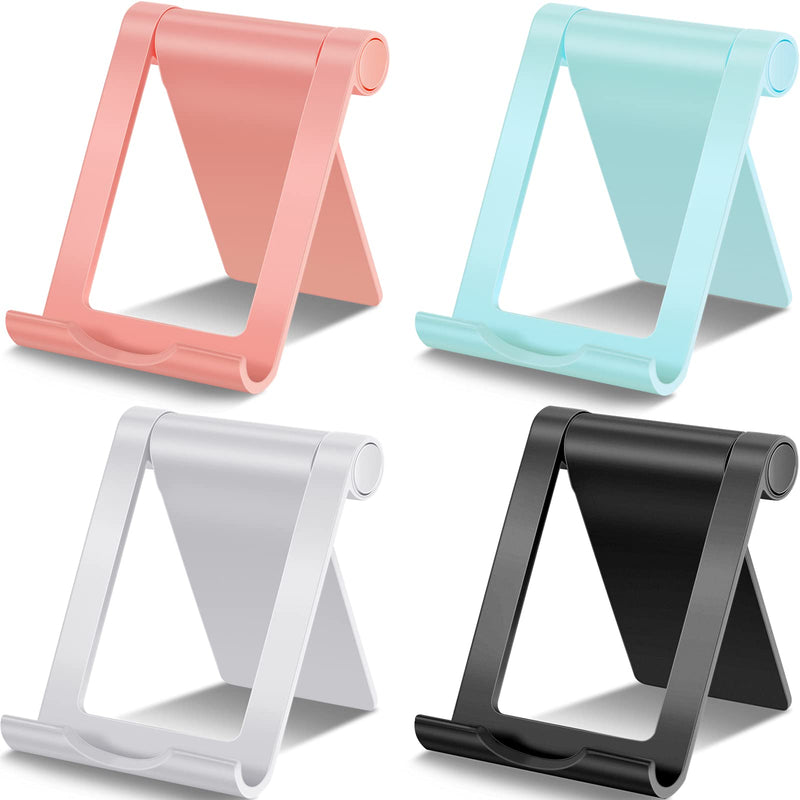 4 Pieces Cell Phone Stand Foldable Phone Holder Multi-Angle Universal Mobile Phone Stand Portable Smartphone Dock Compatible with Most Cell Phone and Tablet for Desk (Black, White, Blue, Pink) Black, White, Blue, Pink