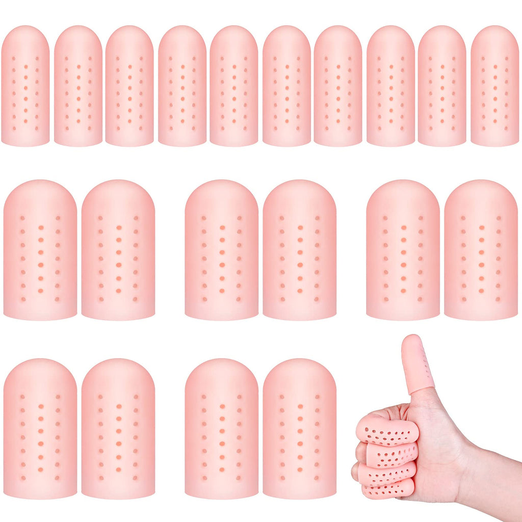 20 Pieces Silicone Finger Protectors Finger Caps with Holes for Wound, Breathable Finger Cots Finger Cover Sleeves for Finger Cracking, Eczema, Trigger Finger, Blisters, Corn, Broken Toe (Nude Color) Nude Color