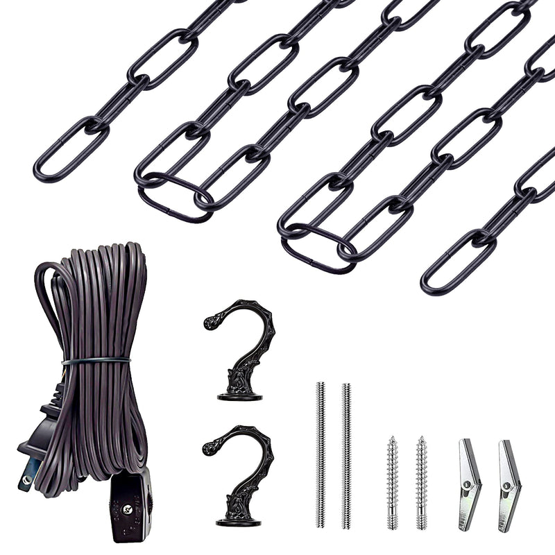 ECUDIS Swag Light Kit, Lamp Parts Chandelier Light Fixture Chain Swag Kit Includes 12 Ft Chain, 15 Ft Cord with Switch, 2 Swag Hooks and Mounting Hardware, Oil Rubbed Bronze Black Finish
