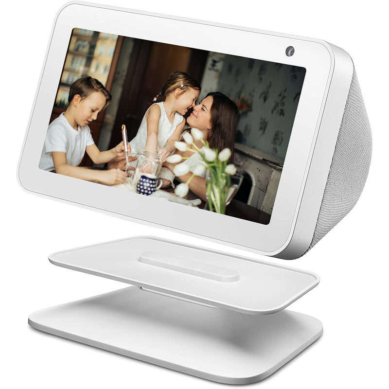 Stand for Echo Show 8, Adjustable Mount Accessory Smart Speaker 360 Degree Swivel Holder for Echo Show 8 with Magnetic Attachment Anti-Slip Base (White) White
