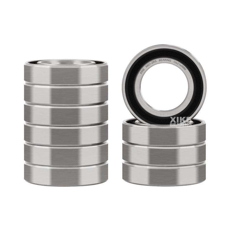 XIKE 10 Pcs 6801-2RS Bearings 12x21x5mm, Double Rubber Seals and Pre-Lubricated, Deep Groove Ball Bearing. 6801-2RS 12x21x5mm