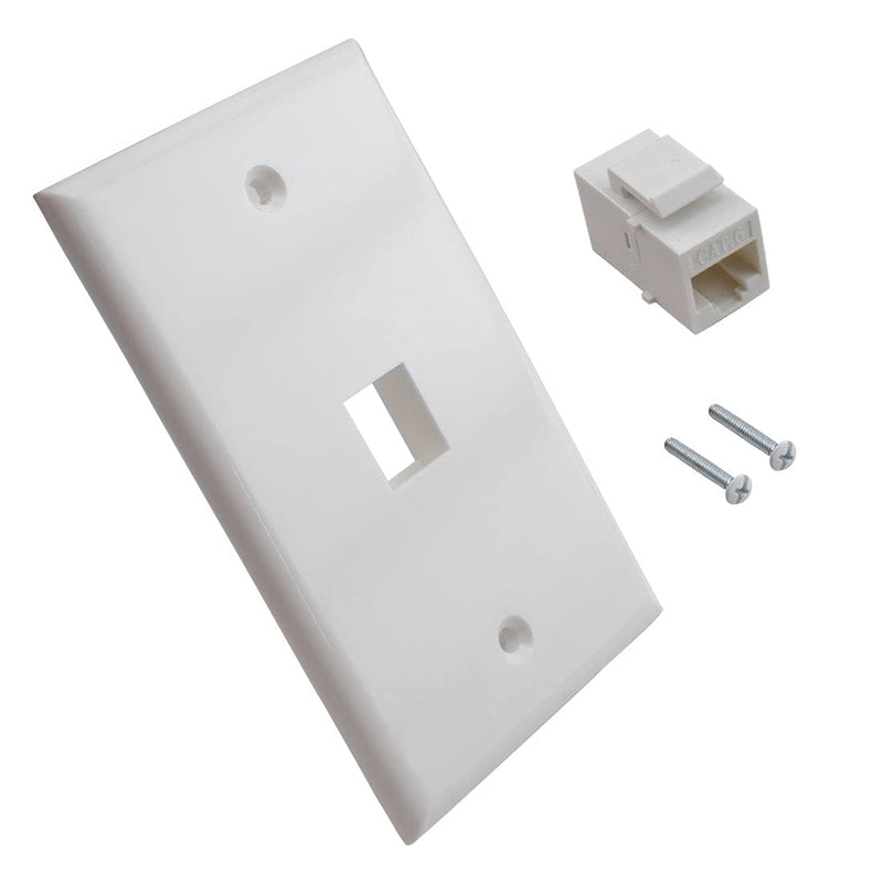 1 Pack Ethernet Wall Plate -Single Gang 1 Port RJ45 Cat6 Keystone Jack Female-to-Female, Trapezoidal Inline Coupler, Standard Size, White 1 Pack