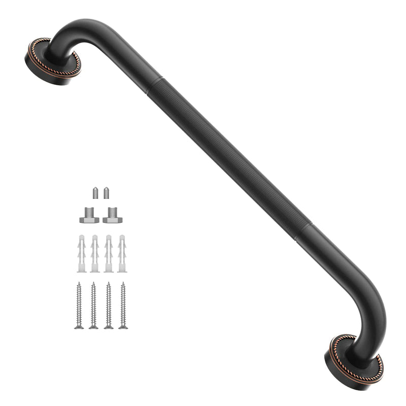 20 Inch Anti Slip Bronze Shower Grab Bar Oil Rubbed Black,ZUEXT Antique Brass Bathroom Grab Bar, Knurled Bathroom Balance Bar,Safety Hand Rail Support,Handicap Elderly Injury Senior Assist Bath Handle Black-20 Inch