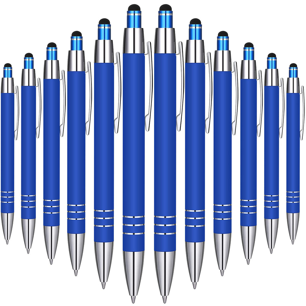 12 Pieces Stylus Pens, Capacitive Stylus Pen with Soft Rubberized Grip Christmas 2 in 1 Stylists Ballpoint Pen for Phone Touch Screens School Supplies (Blue Color) Blue Color