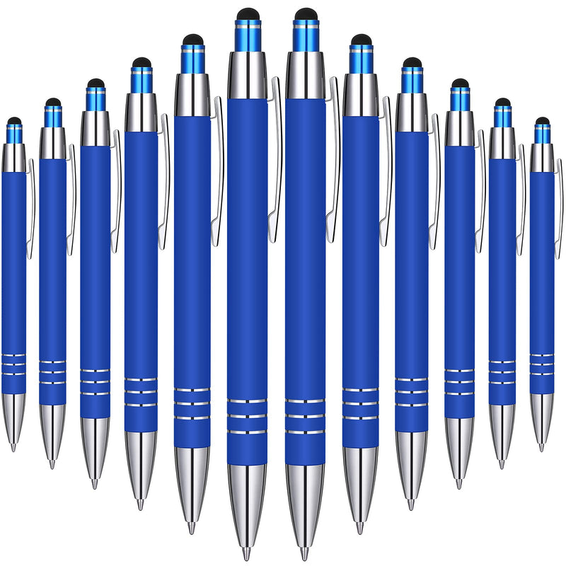 12 Pieces Stylus Pens, Capacitive Stylus Pen with Soft Rubberized Grip Christmas 2 in 1 Stylists Ballpoint Pen for Phone Touch Screens School Supplies (Blue Color) Blue Color