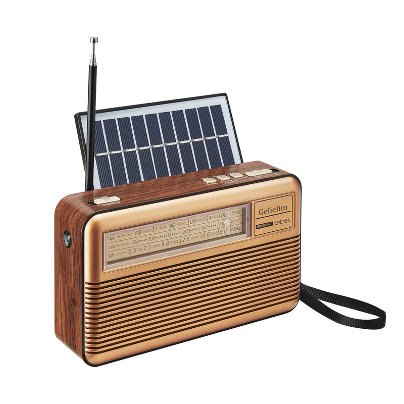 Retro Radio AM FM Shortwave with Bluetooth Speaker, Battery Operated Vintage Radio with Flashlight, Portable Radio with Solar Panel/Aux/USB/TF Card/Input