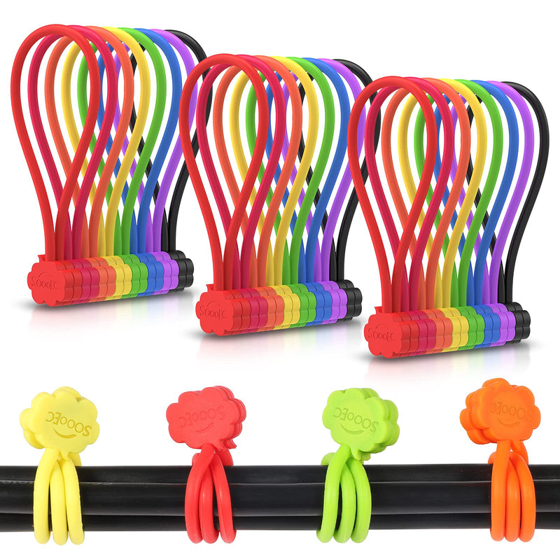Magnetic Cable Ties, 24 Pack 7.2" Strong Snap on Magnetic Twist Ties Cute Cloud Dialogue Design, Silicone Twist Tie with Magnet Reusable 8 Assorted Colors X3 by SOOOEC