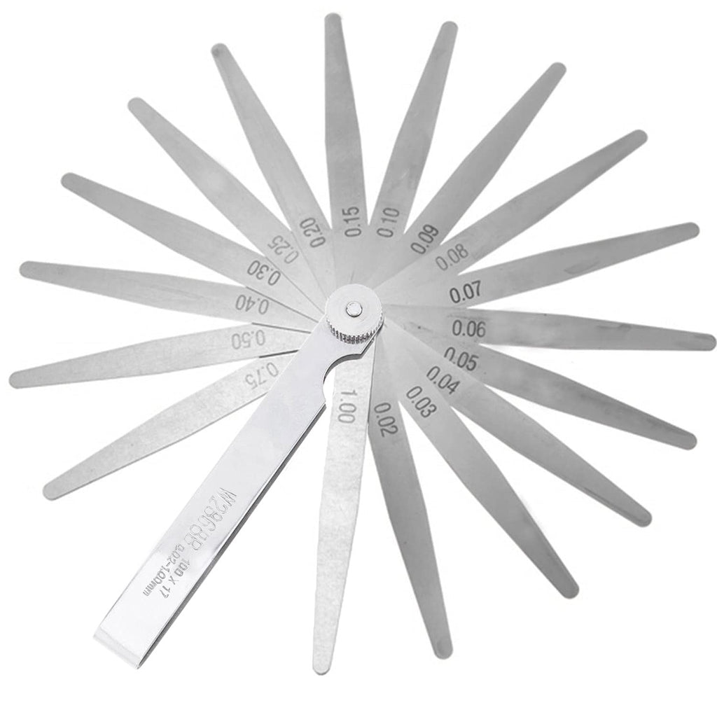 Feeler Gauge - 17 Blades 0.02-1mm Stainless Steel Metric Gap Feeler Gauges Gage Measuring Tool for Width Thickness Measuring (3.9 Inch Length)