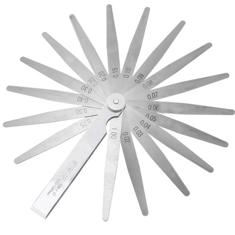 Feeler Gauge - 17 Blades 0.02-1mm Stainless Steel Metric Gap Feeler Gauges Gage Measuring Tool for Width Thickness Measuring (3.9 Inch Length)