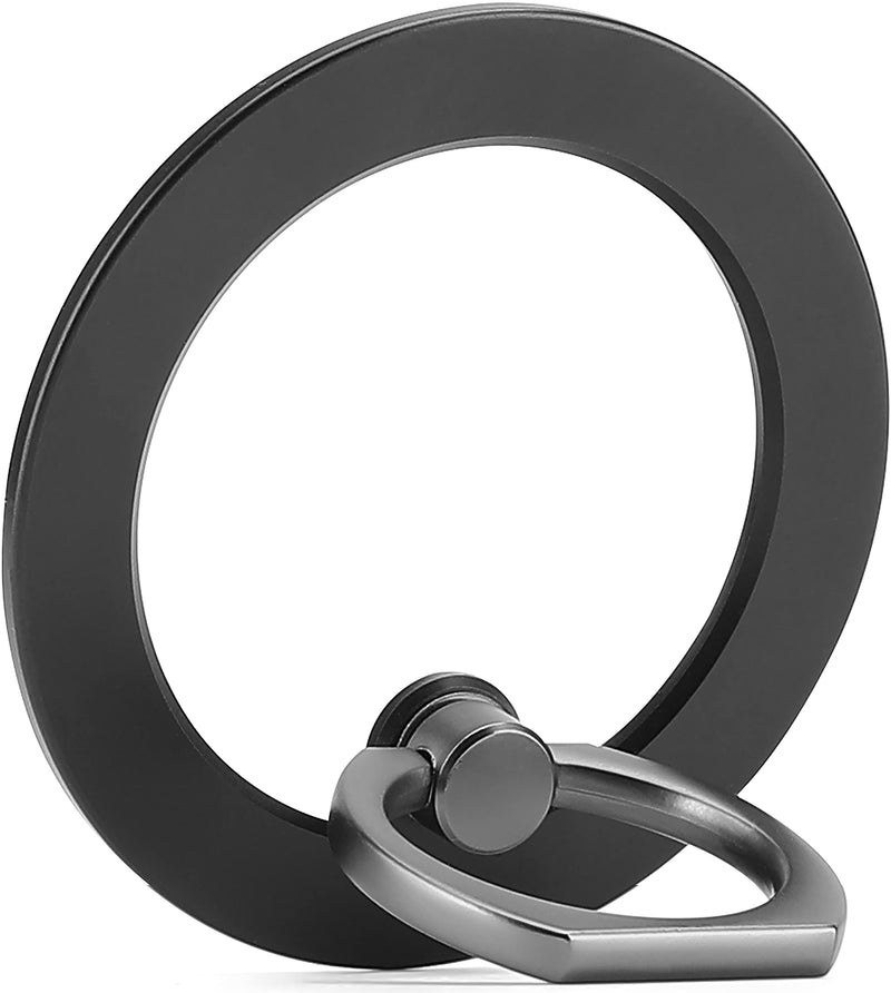 metisinno Magnetic Phone Ring Holder for iPhone 13 12 MagSafe Accessories Adjustable Finger Ring Grip and Stand, Removable Wireless Charging Compatible Mag Safe Case Must Use - Black Base with Ring