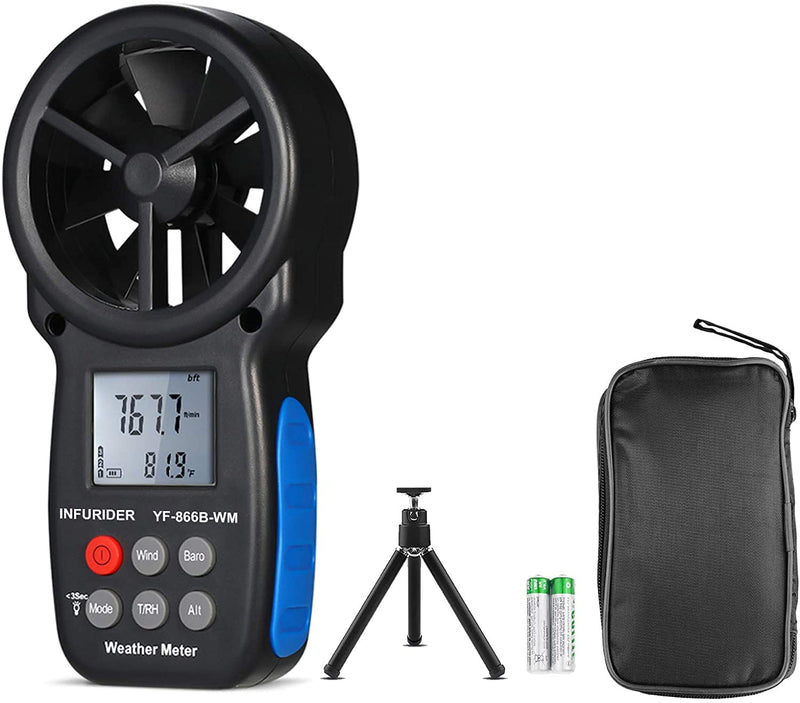 Anemometer Handheld,INFURIDER Wind Speed Meter Barometer,Wind Gauge with Wind Velocity/Temp/Altitude/Dew Point,Barometric Pressure Meter for HVAC Weather Collection（YF-866B-WM）