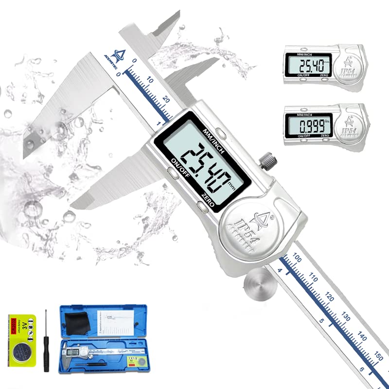 ACEMETER Digital Caliper, 6 Inch Caliper Measuring Tool,IP54 Waterproof Protection Design,Large LCD Screen,Electronic Digital Micrometer with Inch Metric Fraction 6 inch IP54-Waterproof