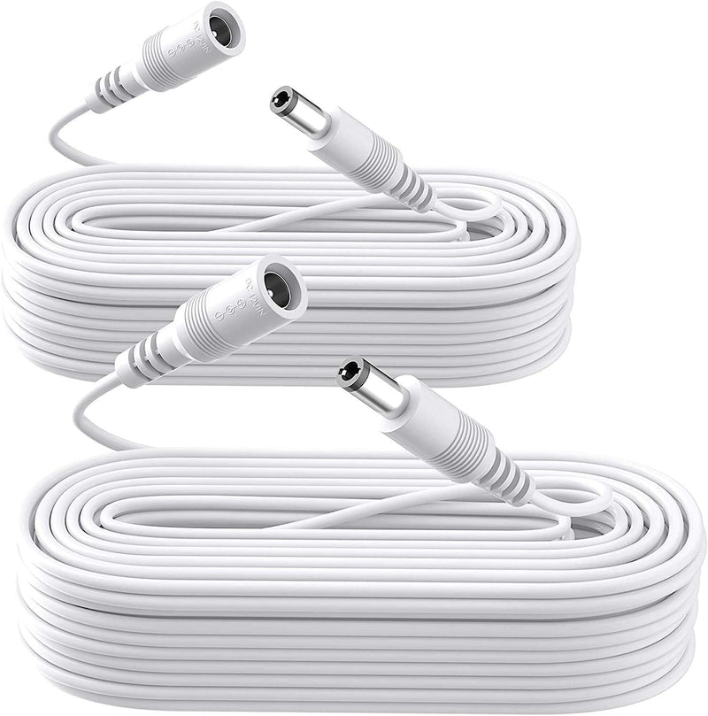 2 Pack 33ft/10M Power Extension Cable, 2PCS DC 12V Power Adapter Extension Cord 2.1mm x 5.5mm, Compatible with 12V DC Adapter Power Supply or Wall Charger for CCTV Security Camera IP Camera(White) 2Pack White