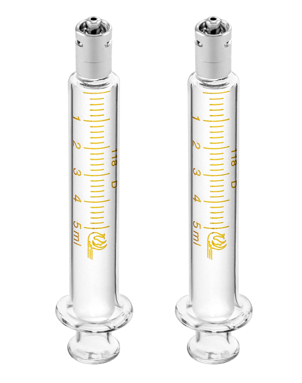 QWORK 2 Pack Luer Lock Reusable Glass Syringe with No Needle, 5ml