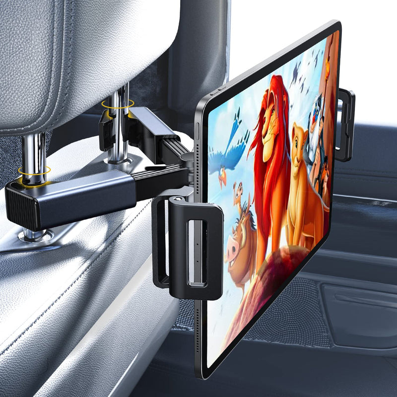 LISEN Car Headrest Tablet Mount Holder, [Travel Companion] 360Â° Rotation iPad Car Holder Back Seat for Tablets, Cell Phone and More 4.7-12.9" Devices, Headrest Posts Width 1.6-6.9"