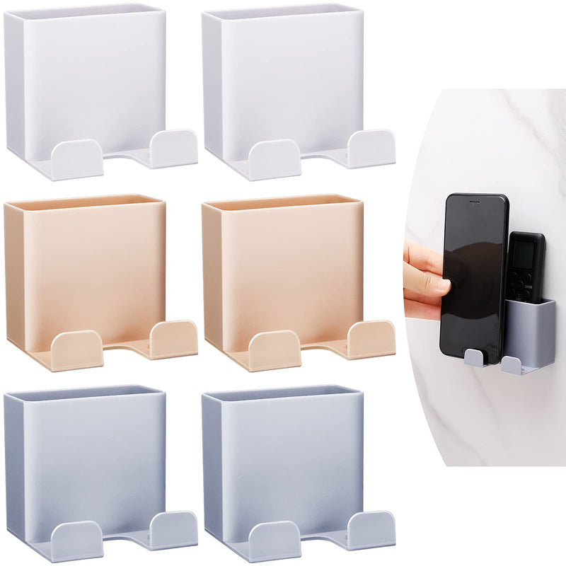 6 Pieces Wall Mount Phone Holder Self-Adhesive Wall Beside Organizer Storage Box Plastic Charging Phone Stand Remote Wall-Mounted Phone Brackets Holder for Bedroom