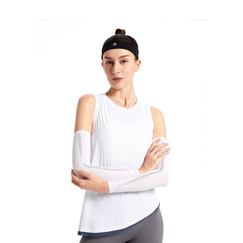 FlipBelt Arm Sleeves for Women and Men USA Company | UV Protection Elbow Brace for Women and Men | Cooling Arm Sleeves White Medium/Large