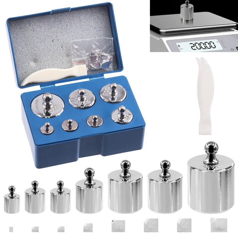 Wokape 16Pcs 10 Sizes 10g 20g 50g 100g 200g Precision Steel Scale Calibration Weight Kit Test Weights Kits with Tweezers and Chip Calibration Weights for Digital Balance Scale Laboratory 500g + Chip Calibration Weights Kit