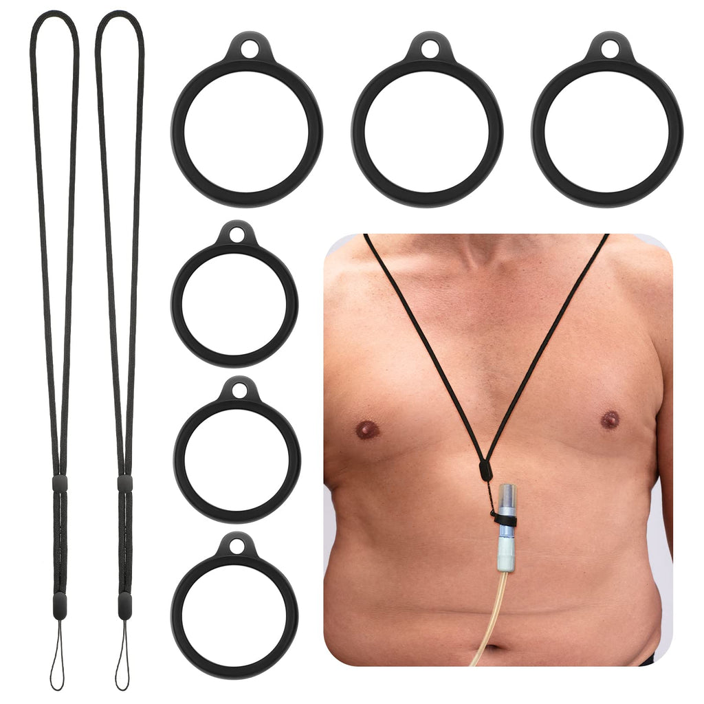 2 Pieces PD Transfer Set Holder Secure PD Accessories Adjustable PD Lanyard Protective Neck Cord with 6 Pieces Silicone Rings in 2 Sizes for Women and Men Safety Support Stabilization, Black