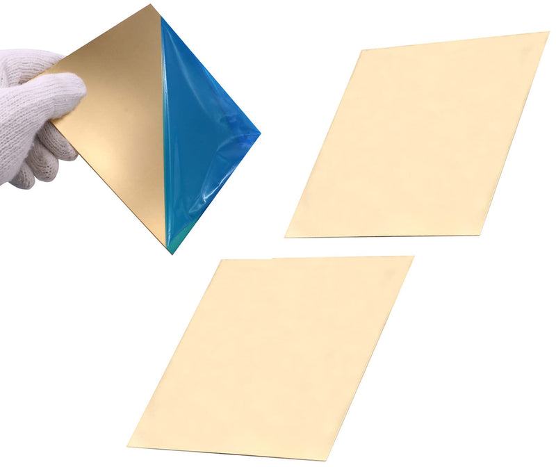 Daseyyue 2 Pcs C280 Brass Sheet, 6" x 6", 18 Gauge(0.04"/1.02mm) Thickness, No Scratches, Protective Film on Both Sides