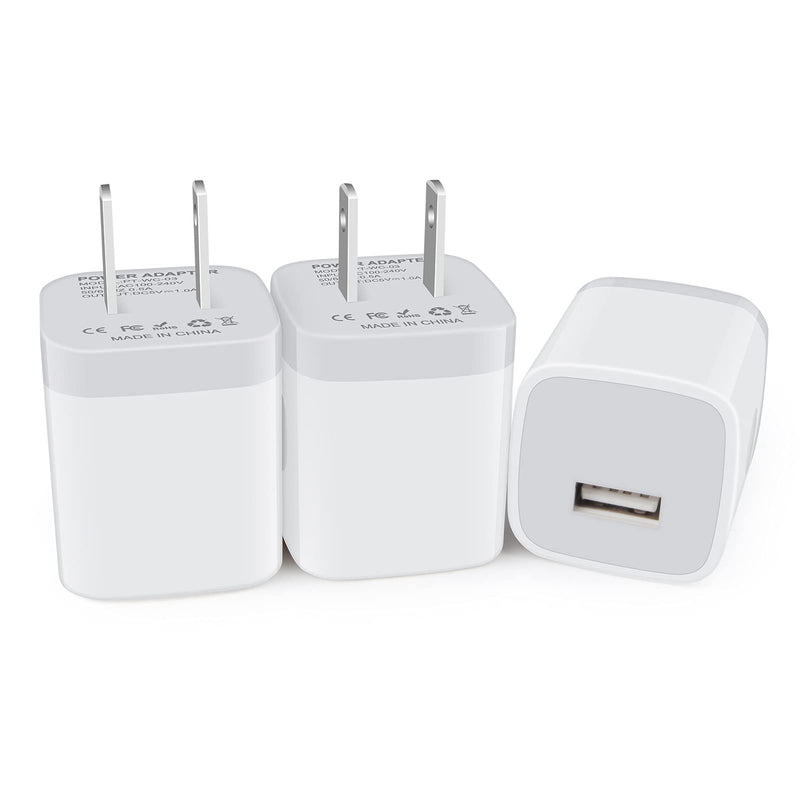 Single Port USB Wall Charger, 3pcs 5W Power Adapter Charging Cube Box Compatible for Phone Xs SE 8 7 6s 5c Moto G Stylus 5G G Play(2021) G Fast E7i Power G20 G10 Samsung Galaxy A03s A12 Nacho M21 F22 3x 5W charger cubes