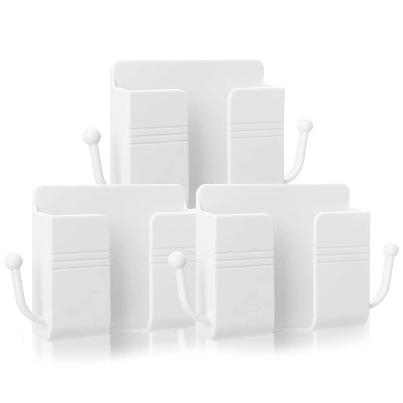 Phone Stand, Cell Phone Holder for Bed, Wall Mount Storage Organizer Box, Wall Mounted Remote Control Holder with Hook, Self-Adhesive Universal Media Organizer Storage Box (White) White