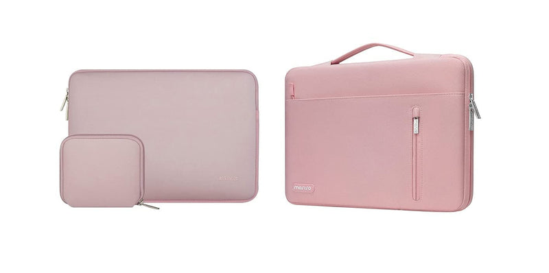 MOSISO Laptop Sleeve Compatible with 13-13.3 inch MacBook Pro/Air, Notebook, Neoprene Bag with Small Case & 360 Protective Horizontal Briefcase Bag with Trolley Belt & Right Pocket, Pink