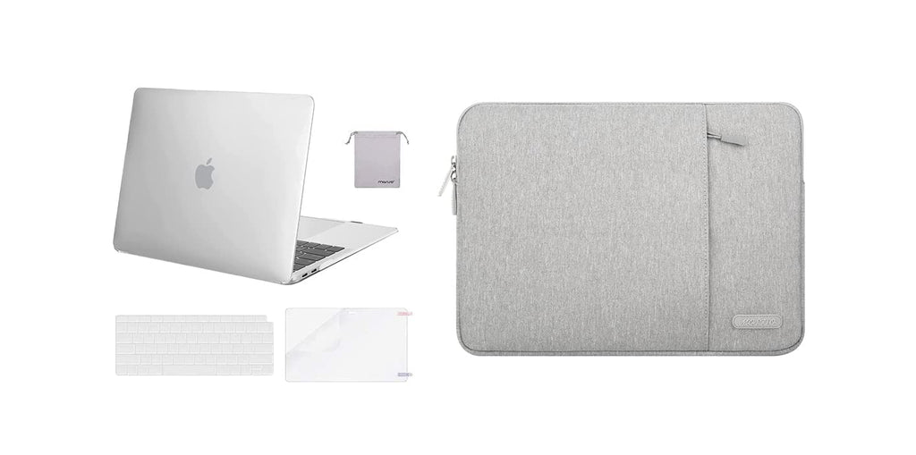 MOSISO Compatible with MacBook Air 13 inch Case 2020 2019 2018 Release A2337 M1 A2179 A1932,Plastic Case&Vertical Sleeve Bag with Pocket&Keyboard Skin&Screen Protector&Pouch, Frost & Gray