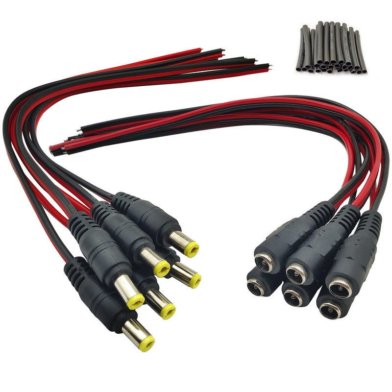 18AWG DC Power Cable, 6 Pairs DC Power Pigtail Cable Wire, 12V 5A Male & Female Connectors, Suitable for CCTV Security Cameras and Lighting Power Adapters(5.5mm x 2.1mm, 6 Pairs)