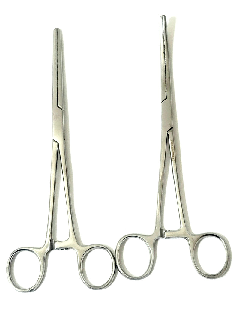 ArtLab-Quality 2 Pcs 8" Locking Straight & Curved Hemostat Set -Hemostat Forceps Set - Stainless Steel Locking Tweezer Clamps - Ideal Hemostats for Nurses, Fishing Forceps, Crafts and Hobby