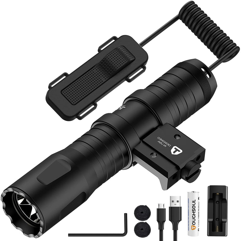 TOUGHSOUL Tactical Flashlight 1250 Lumens Picatinny Rail Mounted Rechargeable Tactical Flashlight with Remote Pressure Switch. LED Weapon Light with Flashlight Mount, Rechargeable Batteries Included