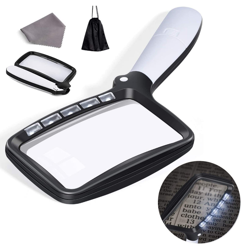 VOCA Magnifying Glass with Light, 3X Foldable Large Rectangle Reading Magnifier with Dimmable LED Light for Seniors, Newspaper, Books, Small Print, Lighted Gift for Low Visions