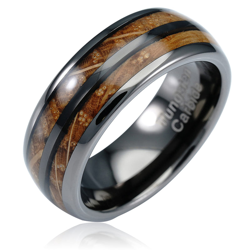 100S JEWELRY Gunmetal Gray Tungsten Rings For Men whiskey barrel Wood grain Inlay wooden Wedding Promise Engagement Band Size 6-16 14.5