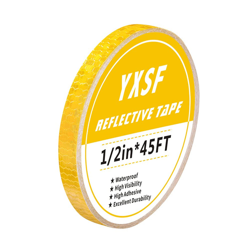 YXSF Reflective Safety Tape,1/2 Inch×45 Feet Yellow Reflective Strips,high Viscosity Waterproof Reflective Tape for Bikes Cars Ships Motorcycles Raincoat. 1/2 IN*45FT
