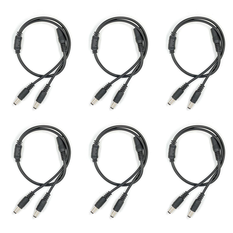 6 Pack Dc Power Supply 1 Female to 2 Male 5.5Mm X 2.1Mm Jack Camera Cable Barrel Plug Y Splitter Adapter Wire for CCTV Cameras Led Light Strip and More(lkelyonewy)