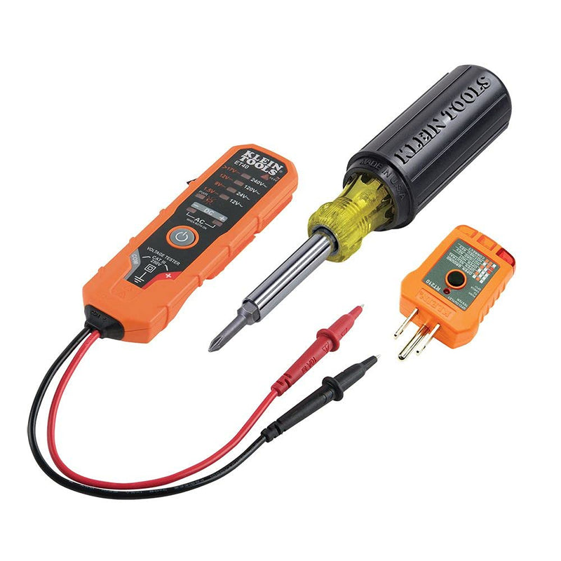 Klein Tools 80052 Electrical Tester Kit with AC / DC Voltage Tester, Receptacle Tester and 5-in-1 Screwdriver / Nut Driver, 3-Piece