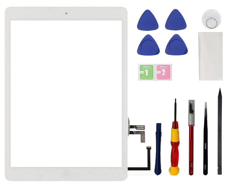 Touch Screen Replacement VDASO for iPad Air 1st Generation Digitizer Glass 9.7 Inch,for A1474 A1475 A1476 Air 1st Gen Digitizer with Home Button,Full Repair Kit (White) White