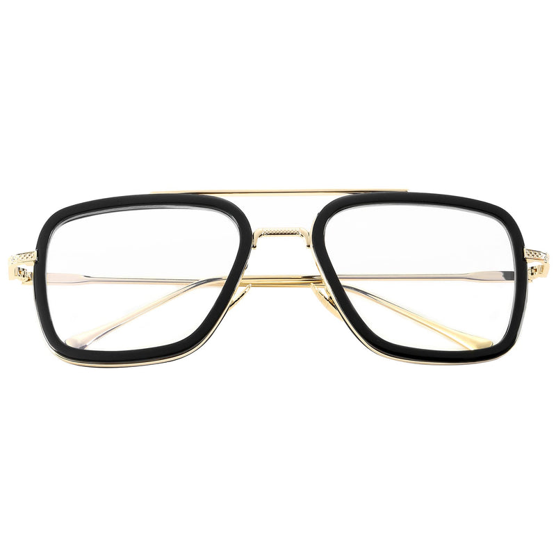 Onrtry Tony Stark Blue Light Blocking Glasses for Men Women Retro Metal Frame Iron Man Spider-Man Eyeglasses A1 Gold Black Frame 50 Millimeters