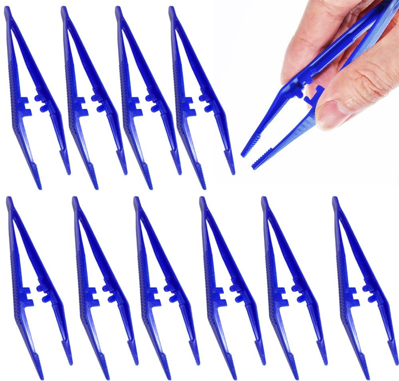 First Aid Tweezers, Plastic Tweezers, Disposable Forceps for Medical, Crafts, Dressing, Gauze, Lab, School, Elementary Science 10 PACK Blue