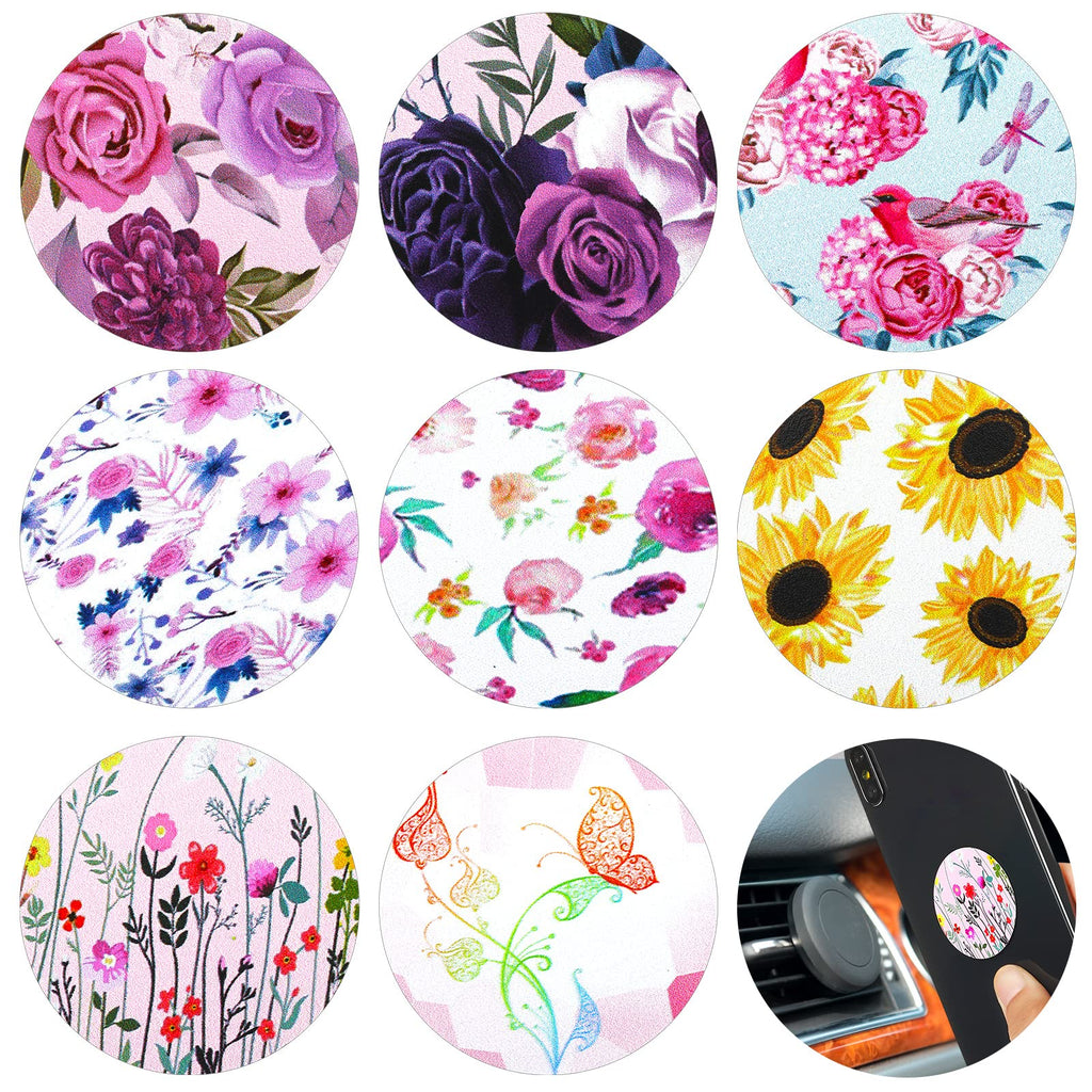 8 Pcs Phone Magnet Car Metal Plate Mount Metal Plate for Cell Holder Magnetic Car Mount Compatible with Magnetic Car Mounts Replacement Sticker (Floral Style) Floral Style