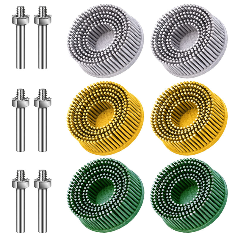 6 Pack 2 Inch Bristle Disc Grit 50# 80# 120# with 1/4" Shank Attachment Abrasive Coating Removal Disc for Metal (6, 2 inch) 6