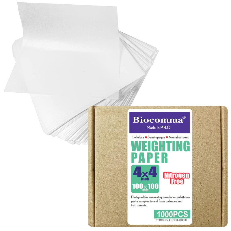 Biocomma 4x4 inches Cellulose Weighing Paper Sheet, Nitrogen Free,Non-Absorbing, High-Gloss (1000Pcs) 4X4" 1000