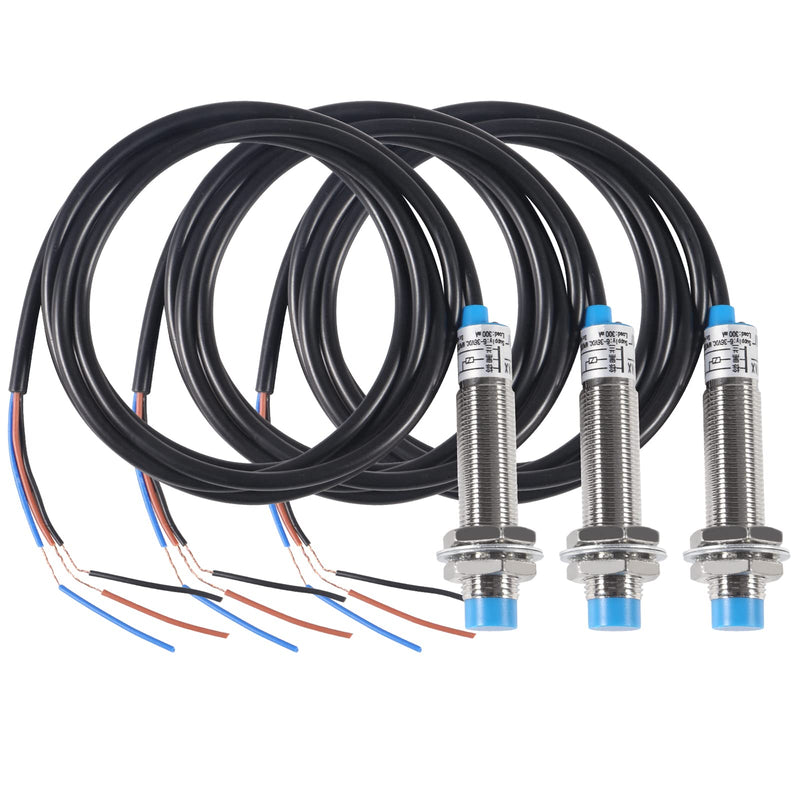 3Pcs LJ12A3-4-Z/AX M12 Inductive Proximity Switch Sensor Detection NPN NC DC 10-30V Non-Shield Type LJ12A3-4-Z/AX 4mm Normally Close Detecting Distance Proximity Switch 10-30V 200mA 3 Wire