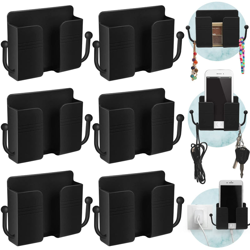 6 Pieces Wall Mount Phone Holder Self-Adhesive Wall Beside Organizer Storage Box Plastic Charging Phone Stand Remote Wall-Mounted Phone Brackets Holder for Bedroom (Black) Black