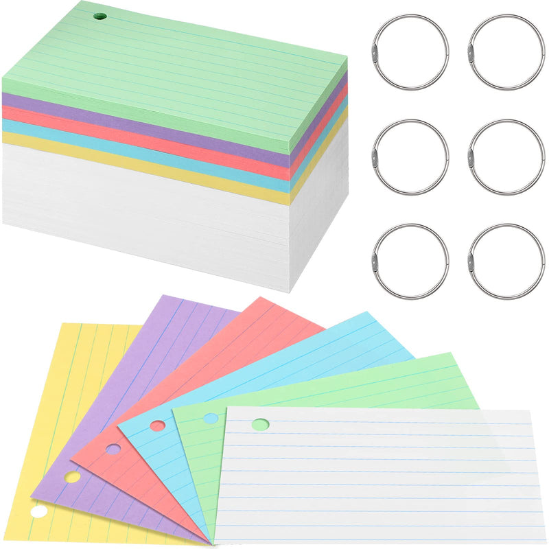 300 Pieces Index Cards Flash Cards with Rings Punched Index Cards Flashcards On a Ring for Studying Ruled Color Note Cards for Kids Adults Home Classroom Office (Colorful Colors,3 x 5 Inch) 3 x 5 Inch Colorful Colors