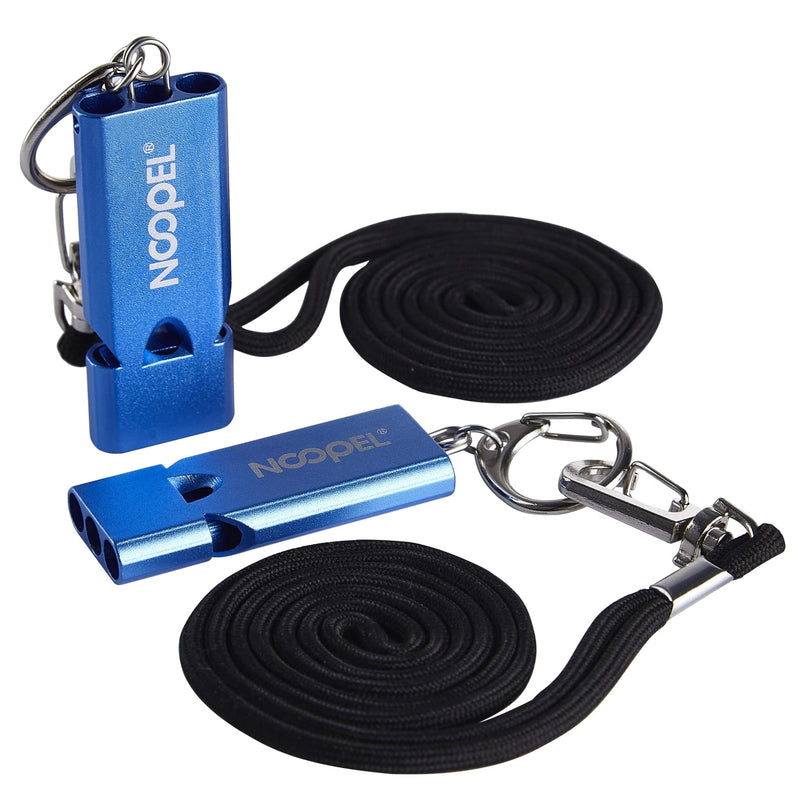 Noopel Whistle Emergency Three Tubes Survival Whistles 2 Pack with Lanyard and Keychain for Hiking Camping Kayak Sports Outdoor Safety Kids Lifeguard Rescue Signaling Blue