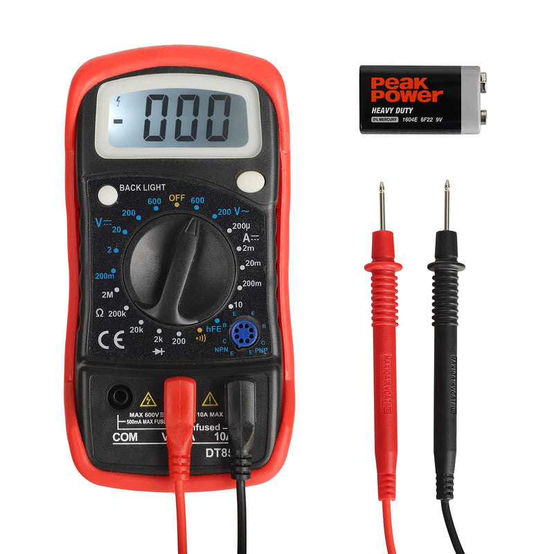 Digital Multimeter:Voltage Tester;Battery Tester;Accurately Measures Voltage(AC/DC), Current, Amp, Resistance, Capacitance; Red Shell and Black Bottom, DT850L