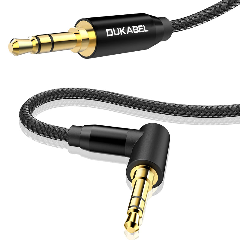 DUKABEL Interconnect 3.5mm to 3.5mm Cable, 1.1M/3.6FT Right-Angle Audio Auxiliary Cable Male to Male AUX Cord for Headphone, Car, Home Stereos, TV, Smartphones & More Black