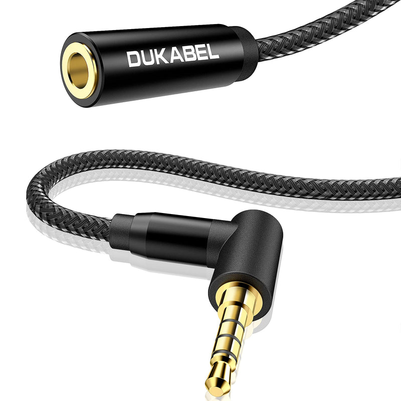 DUKABEL Headphone Extension Cords, 1.2 Meter(4 Feet) Right-Angle 3.5mm TRRS Earbuds Extender with Mic and Audio HiFi Stereo 1/8 inch Male to Female Audio Jack Extension for Audio Devices, PC etc. 1.2M / 4Feet Black